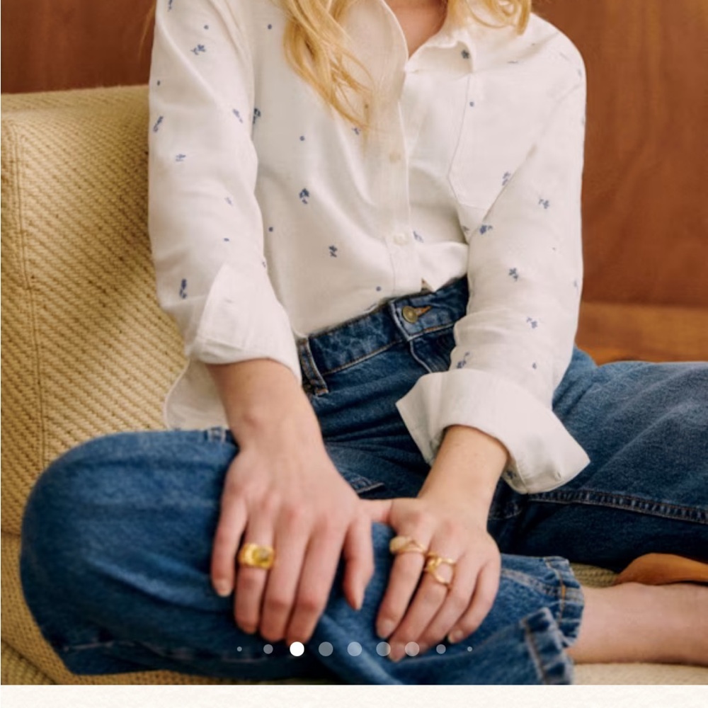 Sezane White and Blue Button Down Shirt